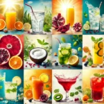 refreshing collage of various no-added-sugar drinks
