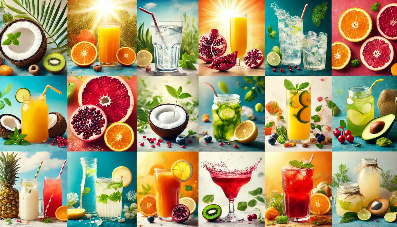 refreshing collage of various no-added-sugar drinks