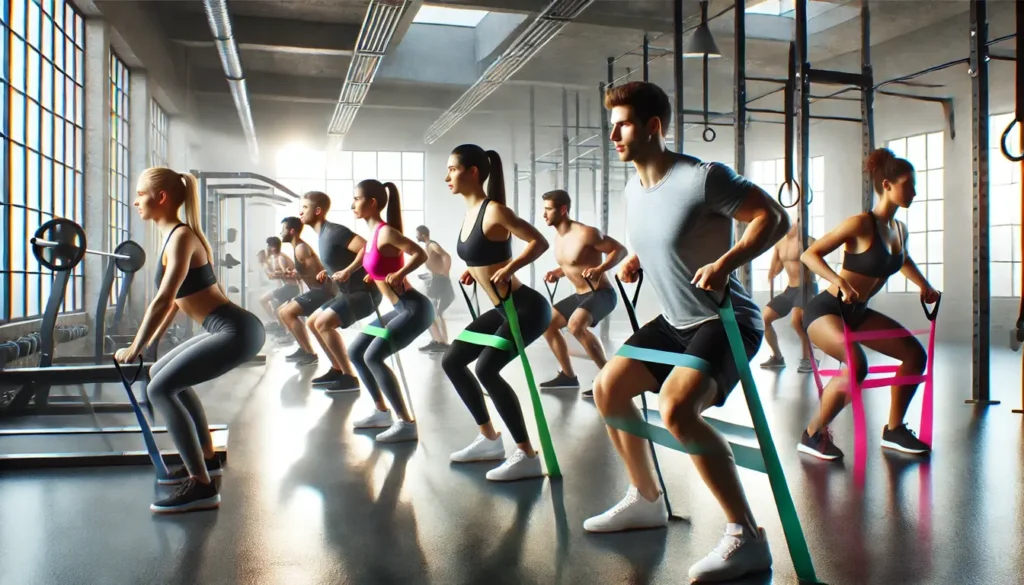 a group of individuals at various fitness levels, working out together