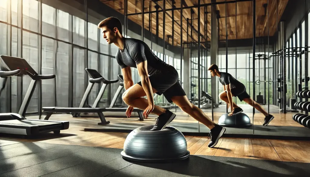 a person using a Bosu Balance Trainer for core stability exercises