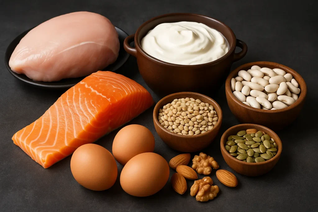Assorted protein-rich foods that support fat burning
