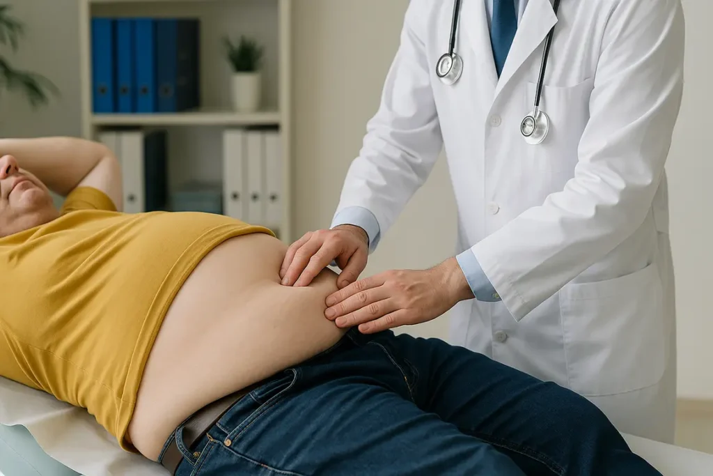Doctor examining a patient for belly fat-related health issues